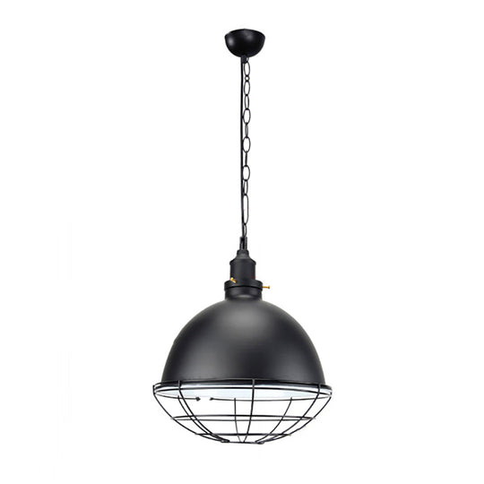 Retro Industrial Metal Pendant Light - Bowl Shade 1 Bulb Multiple Colors Wire Guard And Chain