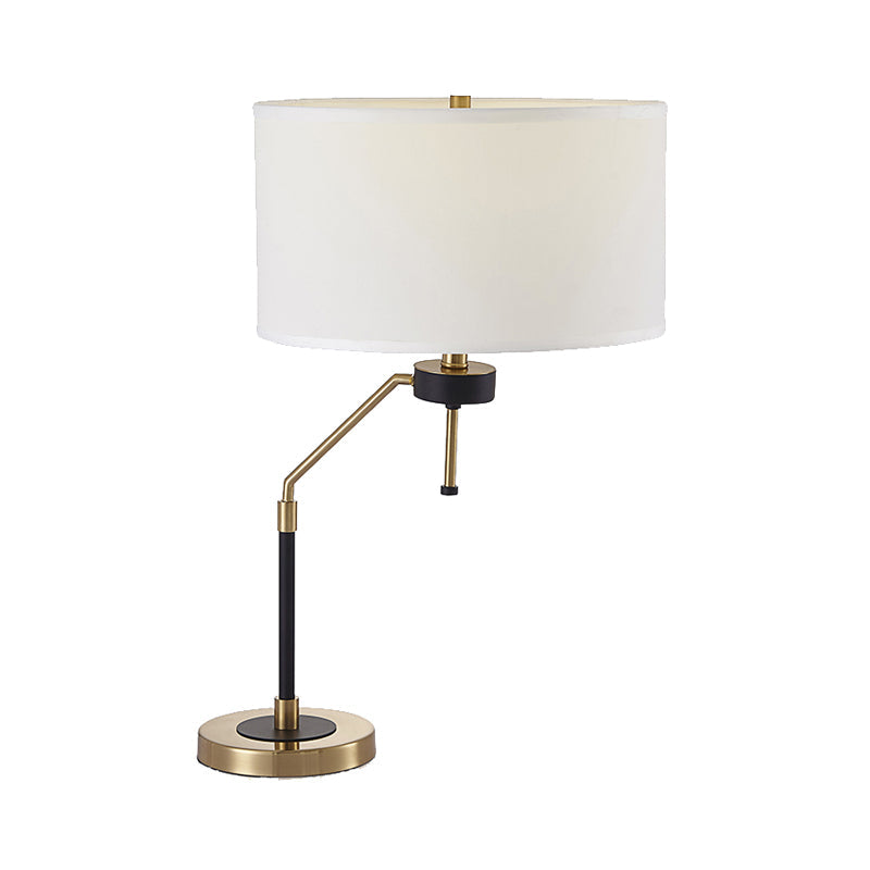 Modern White Desk Lamp With Fabric Shade - Small Cylindrical Table Light