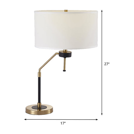 Modern White Desk Lamp With Fabric Shade - Small Cylindrical Table Light