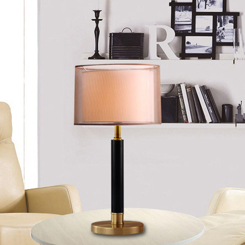 Modernist Gold Desk Lamp With Fabric Shade - Compact 1-Bulb Task Lighting For Living Room