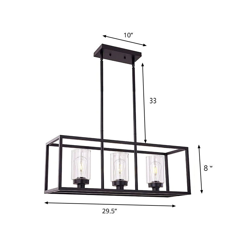 Industrial Clear Glass Pendant With Cylinder Shade 3/5 Lights Dinette Up/Down Island Lamp In Black