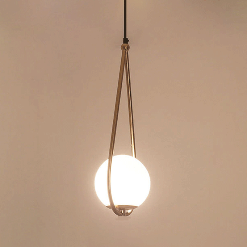 Viviana - Metal Metal Teardrop Hanging Ceiling Light Minimalism 1 Bulb Brass Finish Drop Pendant with Ball Cream Glass Shade