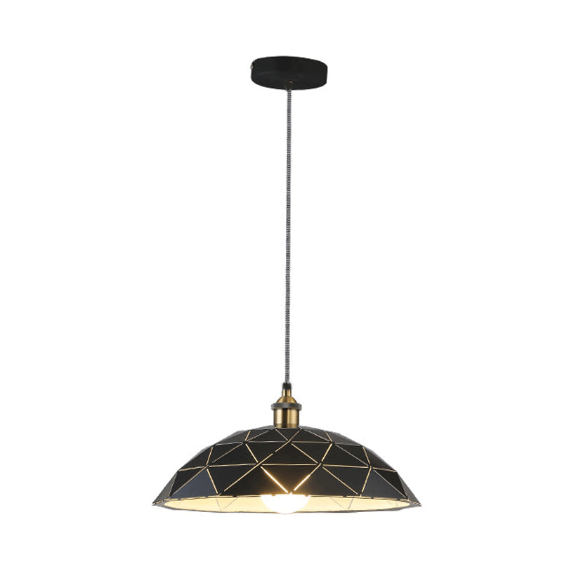 Industrial Black/White Metal Pendant Light For Living Room - 1 Dome Suspension Lamp 13/16/19.5 Wide