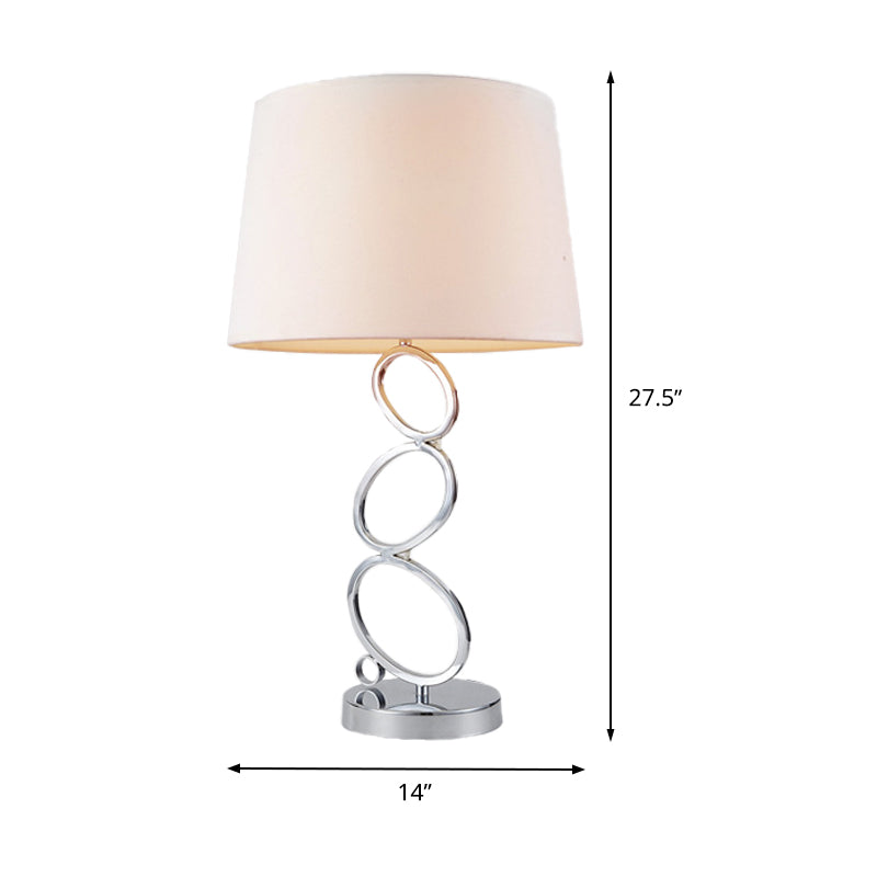 Modern Fabric Barrel Desk Light: White Task Lamp With Silver Metal Base