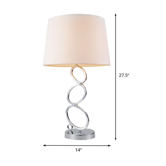 Modern Fabric Barrel Desk Light: White Task Lamp With Silver Metal Base