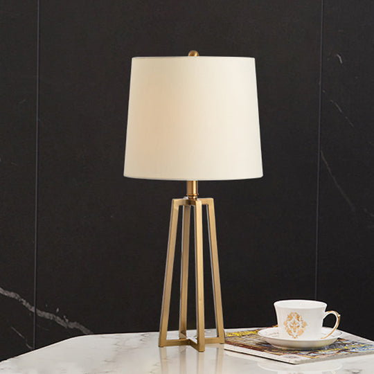 Modern White Drum Fabric Desk Lamp With Gold Metal Base - 1 Head Table Light