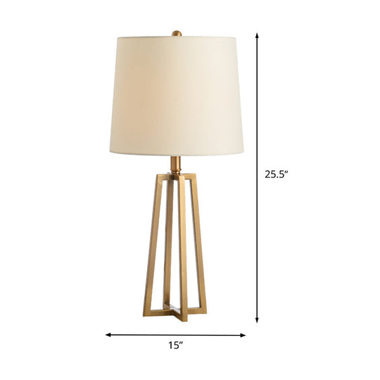 Modern White Drum Fabric Desk Lamp With Gold Metal Base - 1 Head Table Light