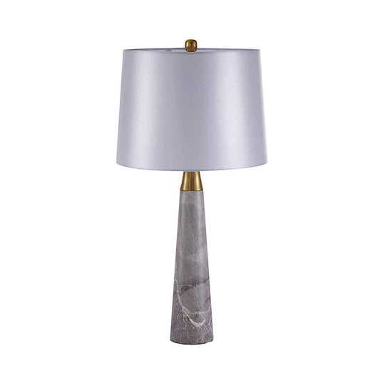 Modern Shaded Nightstand Lamp - 1 Head White Fabric Task Lighting With Grey Cone Marble Base