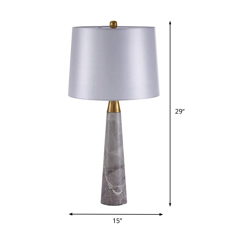 Modern Shaded Nightstand Lamp - 1 Head White Fabric Task Lighting With Grey Cone Marble Base