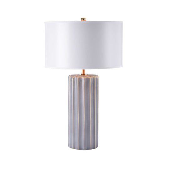 Contemporary Fabric Shade Nightstand Lamp In White For Task Lighting