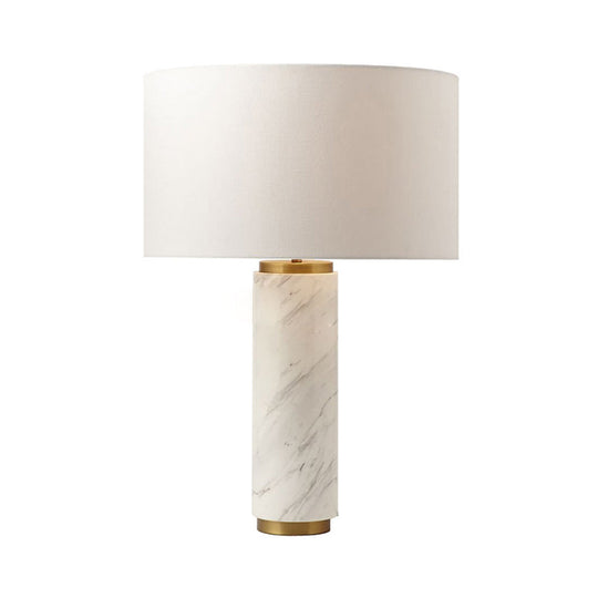 Modernist Fabric Table Lamp With Marble Base - Cylindrical Design White 1 Head