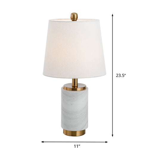 Contemporary Fabric Conical Table Light: White Small Desk Lamp For Living Room