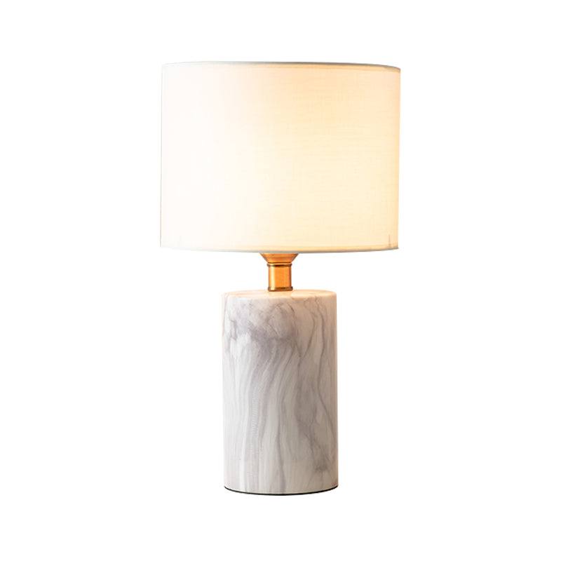 Modernism Fabric Small Desk Lamp With Marble Base - White Shade 1-Head Task Light