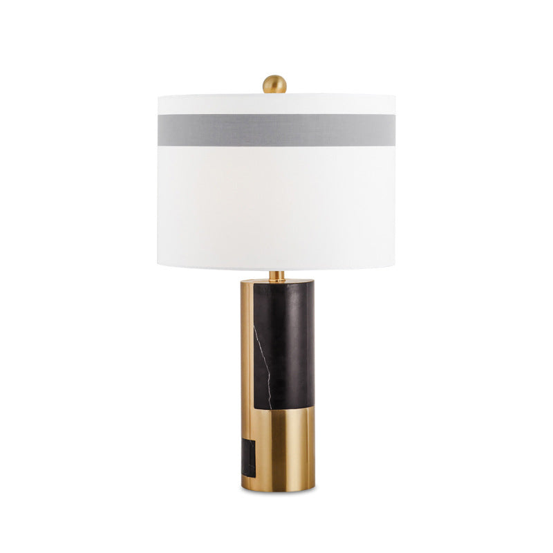 Modern White Bedside Table Lamp With Cylinder Fabric Shade