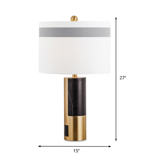 Modern White Bedside Table Lamp With Cylinder Fabric Shade