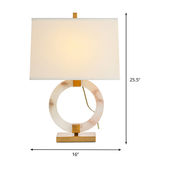 White Trapezoid Fabric Desk Lamp - Modern Small Task Light With Metal Base