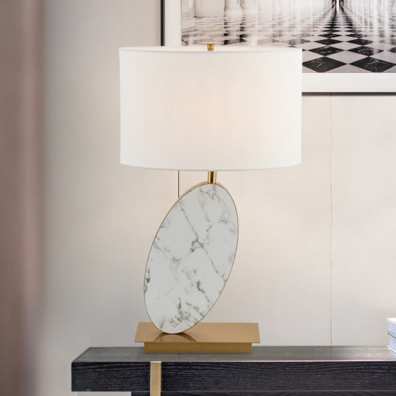 Modern White Fabric Table Lamp With Brass Rectangle Metal Base - Shaded Task Lighting