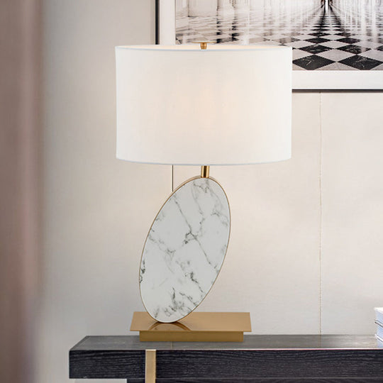 Modern White Fabric Table Lamp With Brass Rectangle Metal Base - Shaded Task Lighting