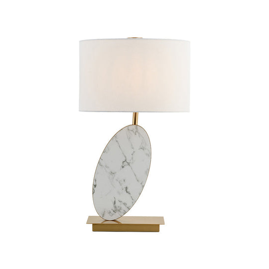 Modern White Fabric Table Lamp With Brass Rectangle Metal Base - Shaded Task Lighting