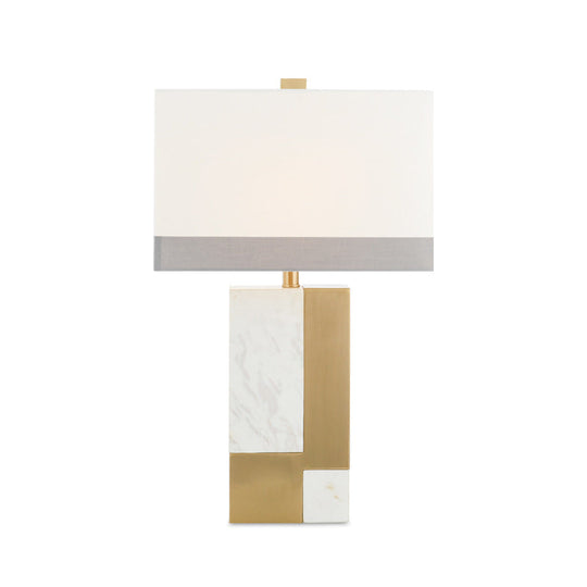 Modern White Night Table Lamp - Rectangle Fabric Shade 1 Head Study Desk Light