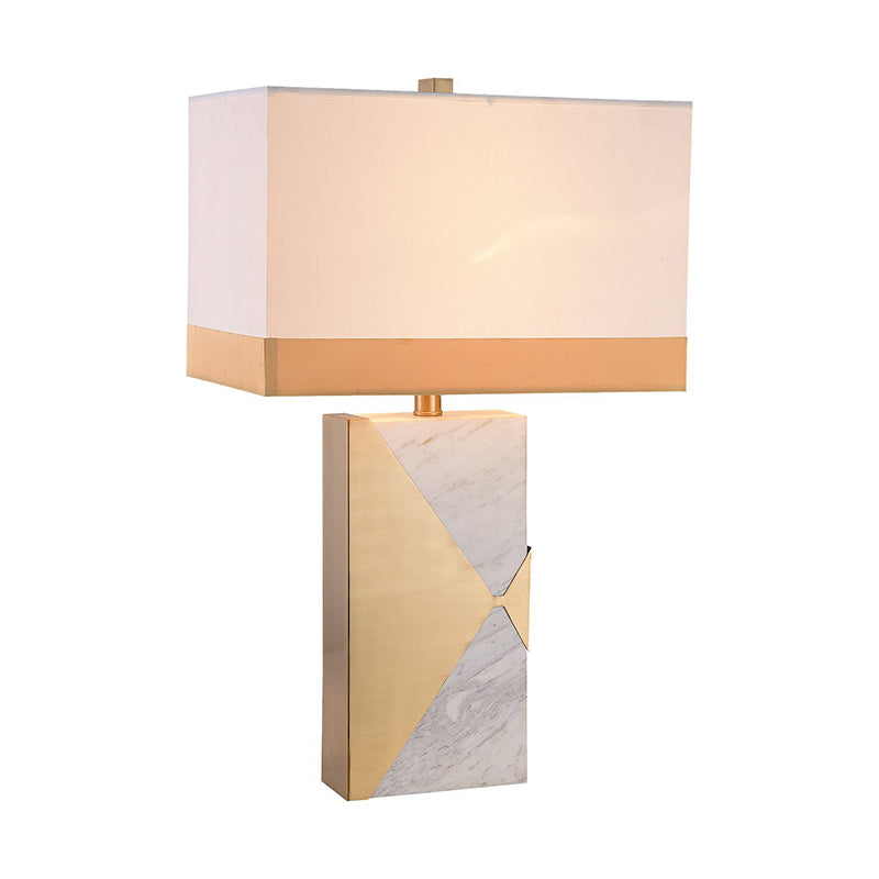 Modernist White Rectangular Table Lamp With Marble Base - Small Fabric Desk Light