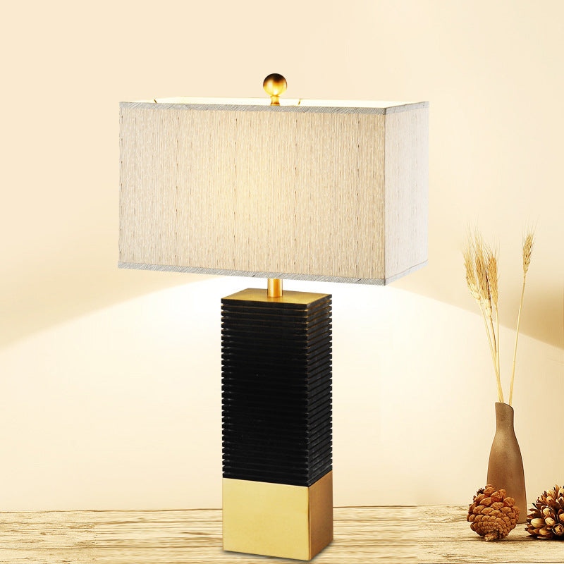 Modern Black Table Lamp With Rectangle Fabric Shade - Perfect For Reading In The Living Room