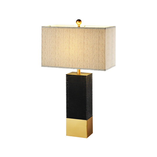 Modern Black Table Lamp With Rectangle Fabric Shade - Perfect For Reading In The Living Room