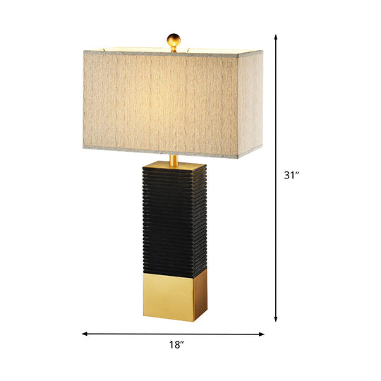 Modern Black Table Lamp With Rectangle Fabric Shade - Perfect For Reading In The Living Room