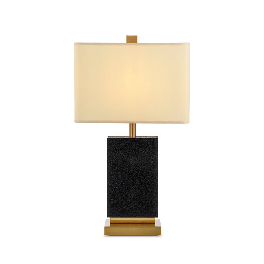 Modern Black Desk Lamp With Fabric Shade - Single Bulb Night Table Light