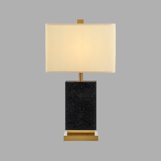 Modern Black Desk Lamp With Fabric Shade - Single Bulb Night Table Light