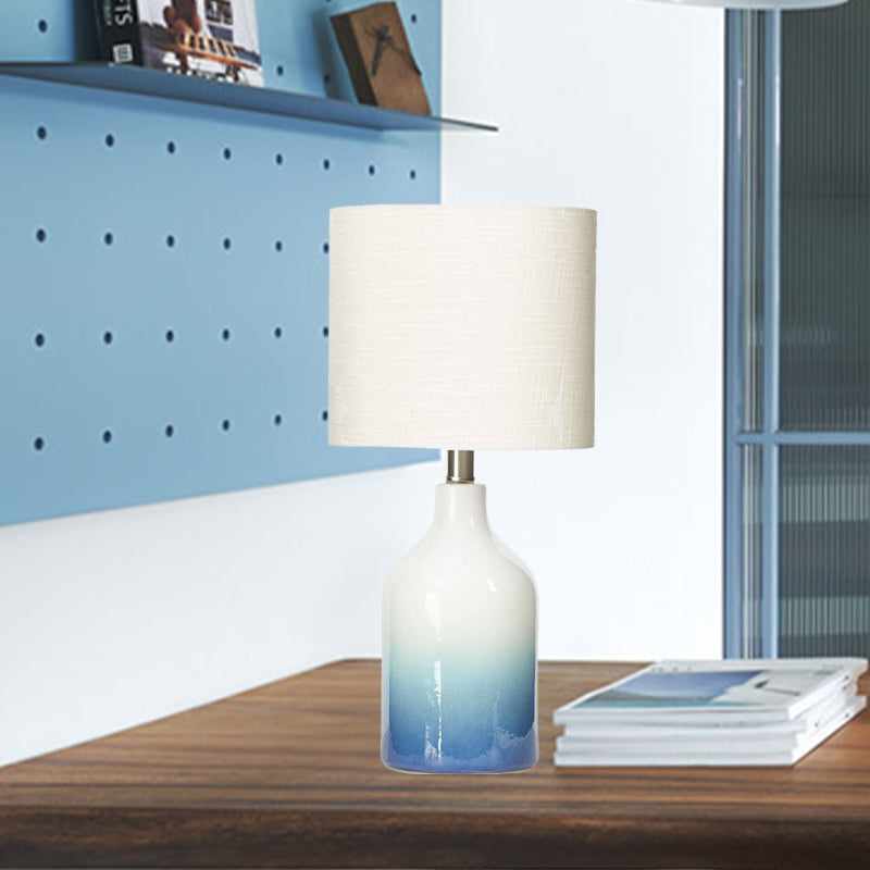 Modern Blue Ceramic Table Lamp - Urn Task Light With White Drum Shade