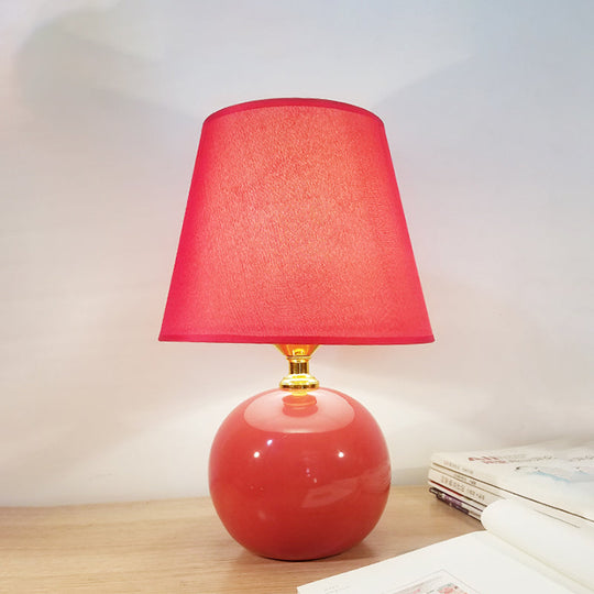 Modernist Fabric Desk Lamp With Wide Flare Red Shade & Ceramic Base Small 8/9 Wide Task Light / 8