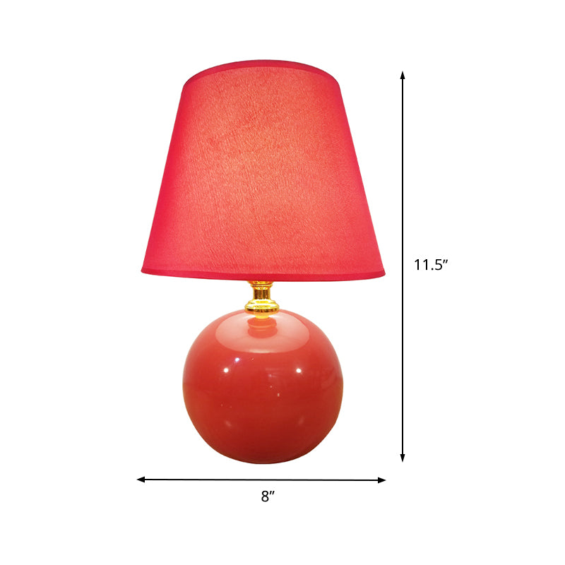 Modernist Fabric Desk Lamp With Wide Flare Red Shade & Ceramic Base Small 8/9 Wide Task Light