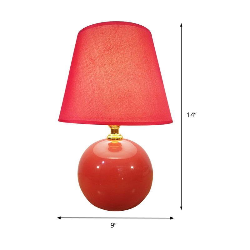 Modernist Fabric Desk Lamp With Wide Flare Red Shade & Ceramic Base Small 8/9 Wide Task Light