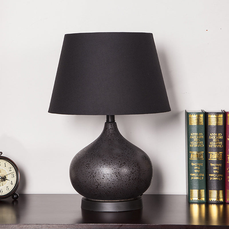 Black Fabric Tapered Drum Task Table Lamp - Modern Design 1 Bulb For Night Lighting