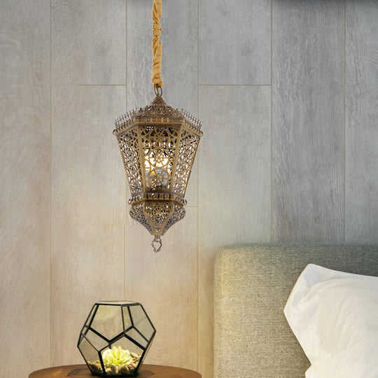 Arab Style Metal Hollowed Out Pendant Lamp: Brass 1-Light Hanging Lighting For Corridor