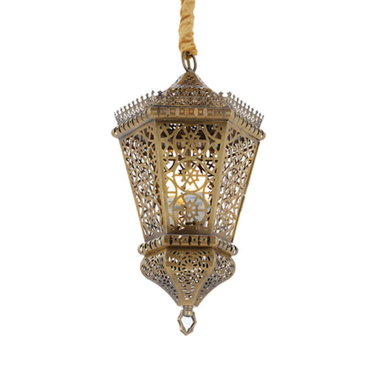 Arab Style Metal Hollowed Out Pendant Lamp: Brass 1-Light Hanging Lighting For Corridor