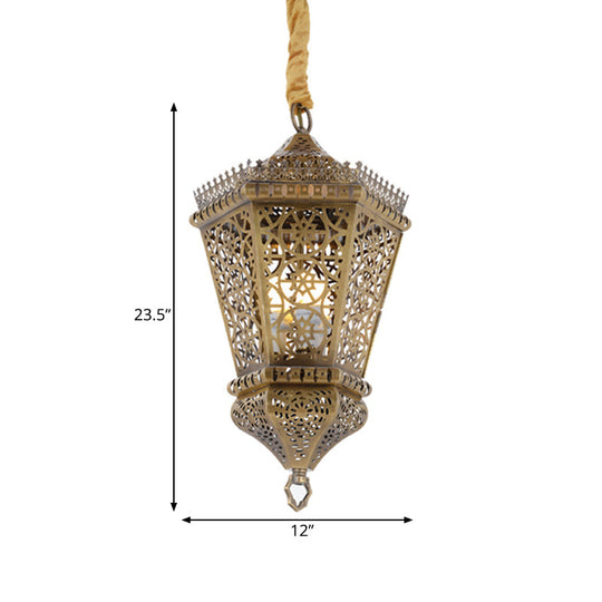 Arab Style Metal Hollowed Out Pendant Lamp: Brass 1-Light Hanging Lighting For Corridor