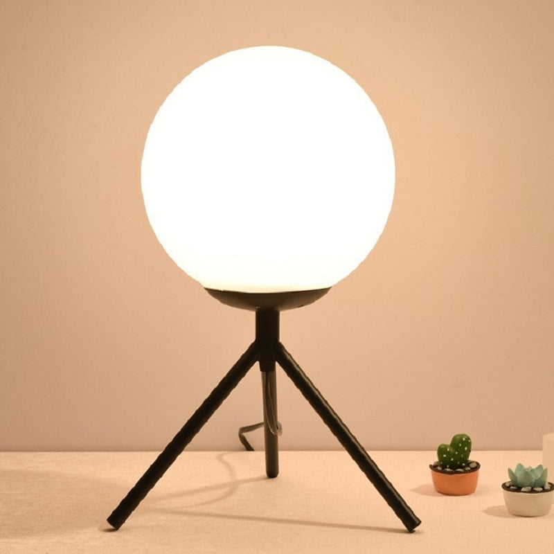 Modern Small Black Sphere Table Lamp With Opal Glass Shade