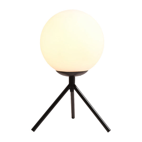 Modern Small Black Sphere Table Lamp With Opal Glass Shade