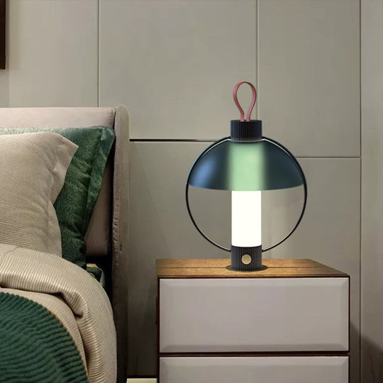 Green Metal Desk Lamp With Glass Shade - Modern Design & Domed Shape