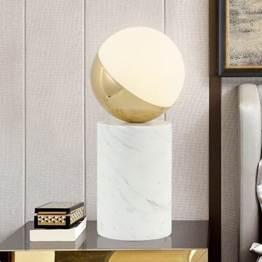 White Glass Desk Lamp With Modern Spherical Task Lighting - Ideal For Living Rooms Or Small Desks