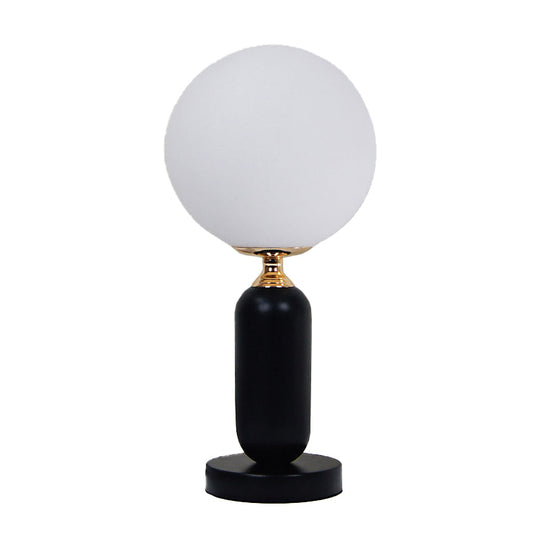 Modern Black Study Table Lamp With Round White Glass Shade - Ideal For Reading And Studying