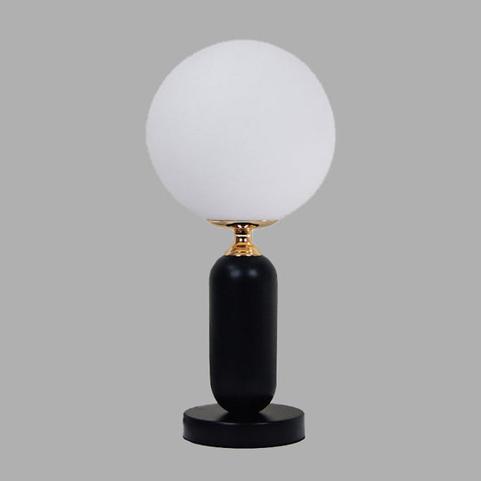 Modern Black Study Table Lamp With Round White Glass Shade - Ideal For Reading And Studying