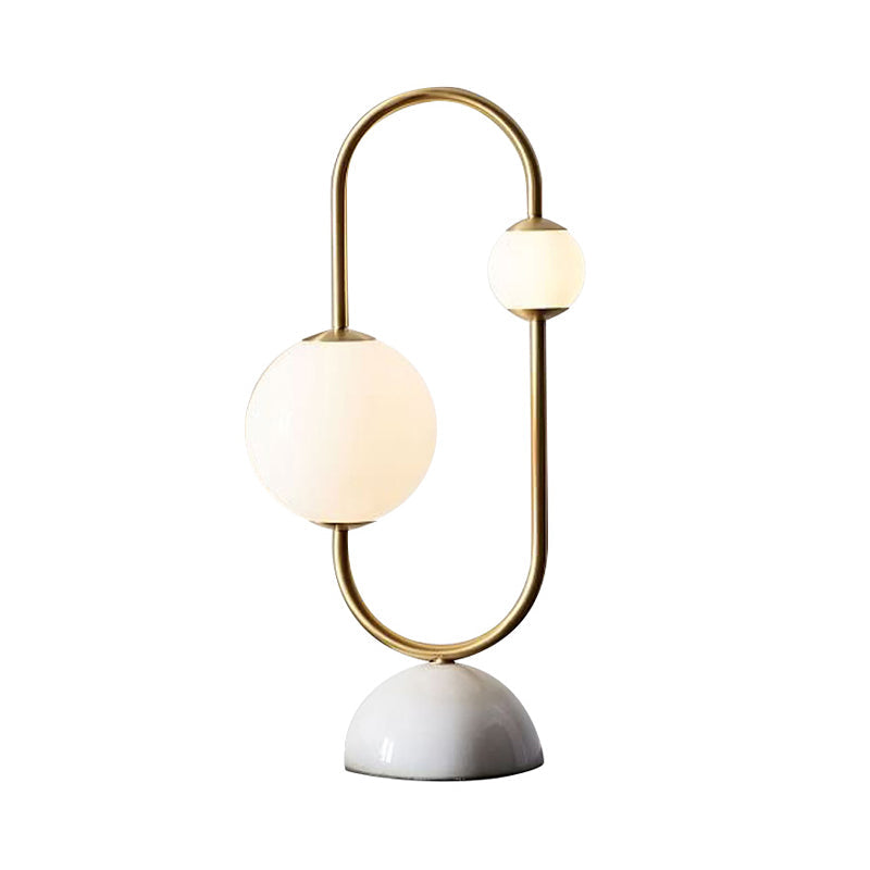 Modern Gold Table Lamp With Milky Glass 2 Heads And Marble Base - Orb Desk Light