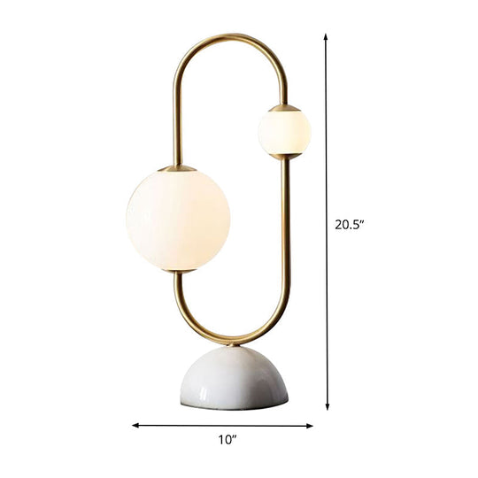 Modern Gold Table Lamp With Milky Glass 2 Heads And Marble Base - Orb Desk Light