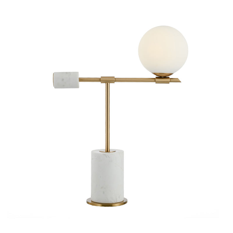 Modernist Gold Spherical Night Table Lamp - 1 Head Task Lighting With White Glass Shade