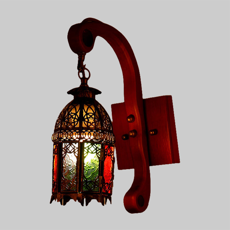 Copper Wall Light Fixture Lantern - Antiqued 1 Head Sconce Lamp For Bedroom