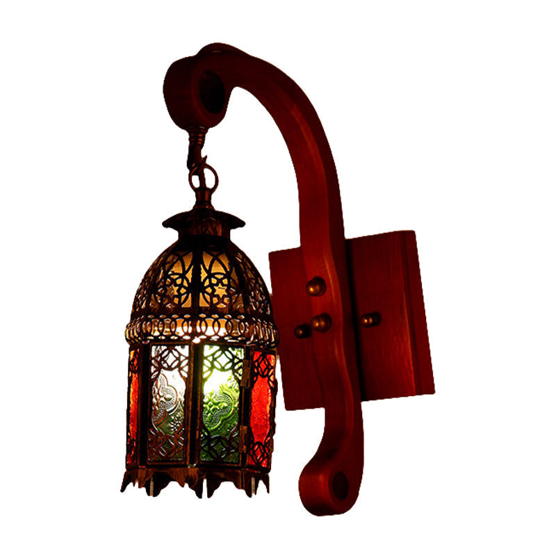 Copper Wall Light Fixture Lantern - Antiqued 1 Head Sconce Lamp For Bedroom