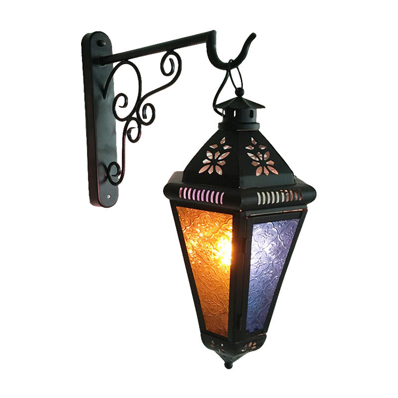 Art Deco 1-Bulb Iron Sconce Lamp: Blue/Black Cone Balcony Wall Mount Ceiling Light With Colorful